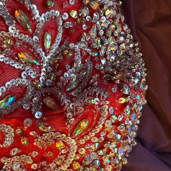 Mac Duggal Red and Gold Strapless Prom Dress - Picture 13 of 16